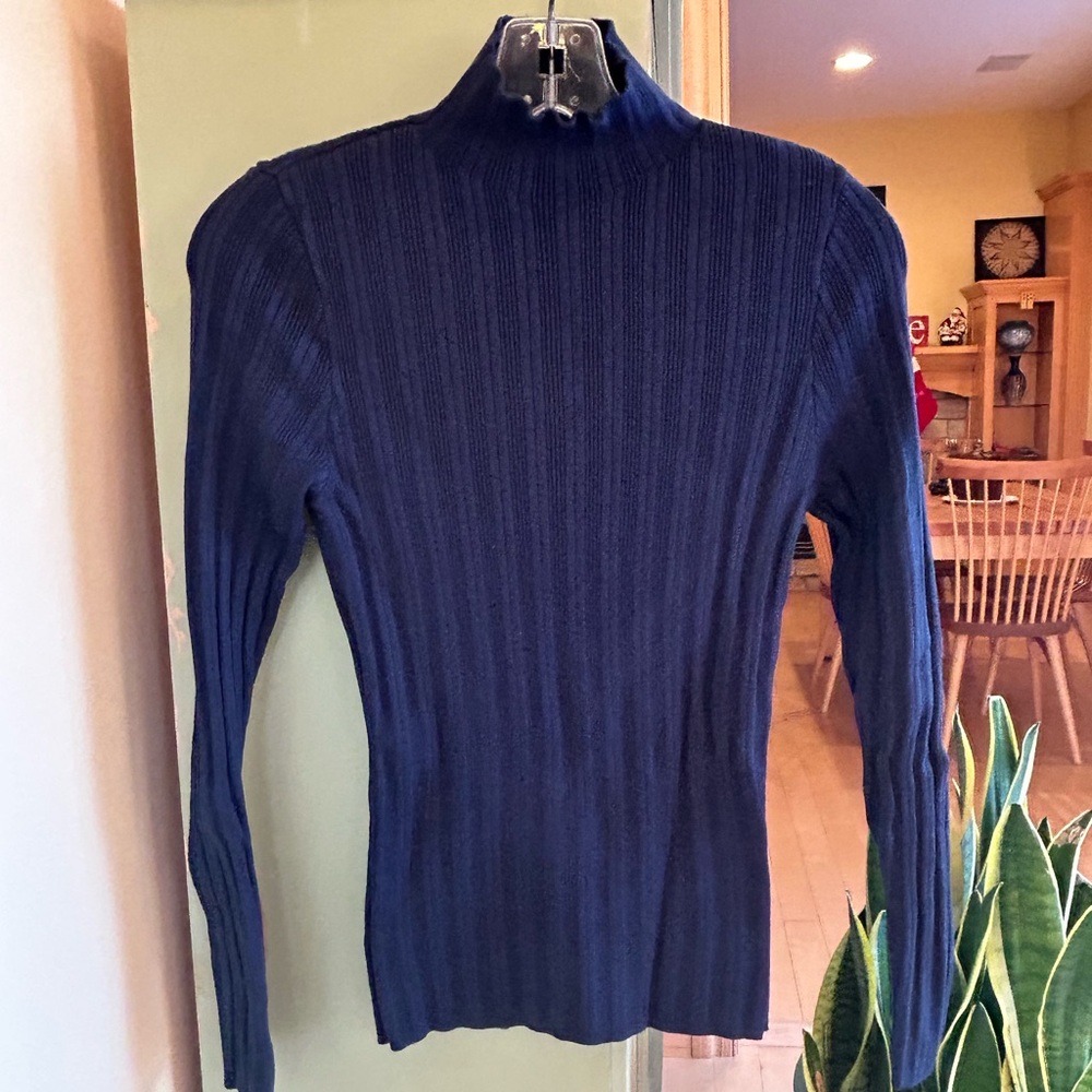 Abercrombie & Fitch Navy Ribbed Mock Neck Knit Pullover Top Size Medium